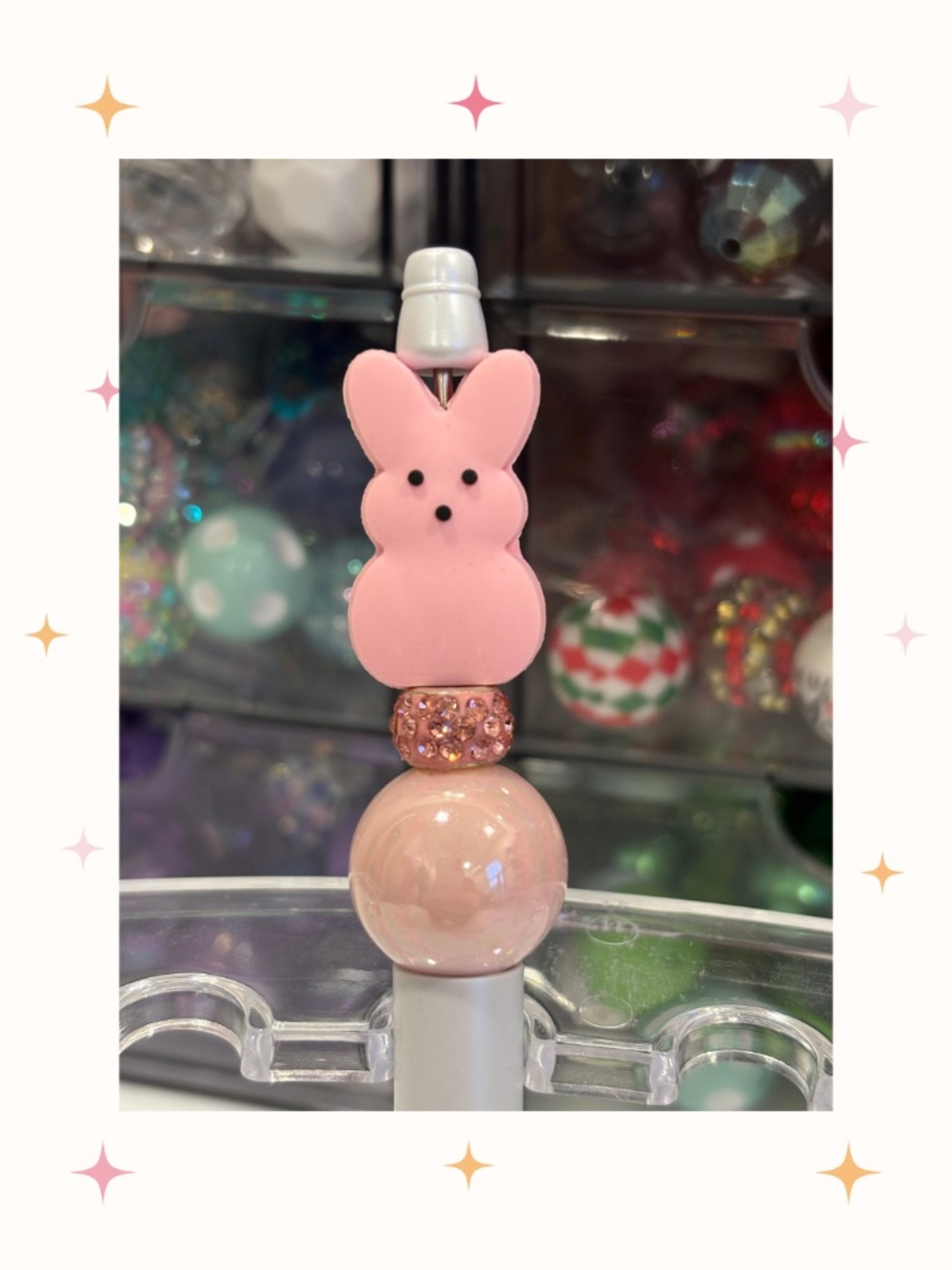 Handmade Pink Bunny Easter Beaded Pen